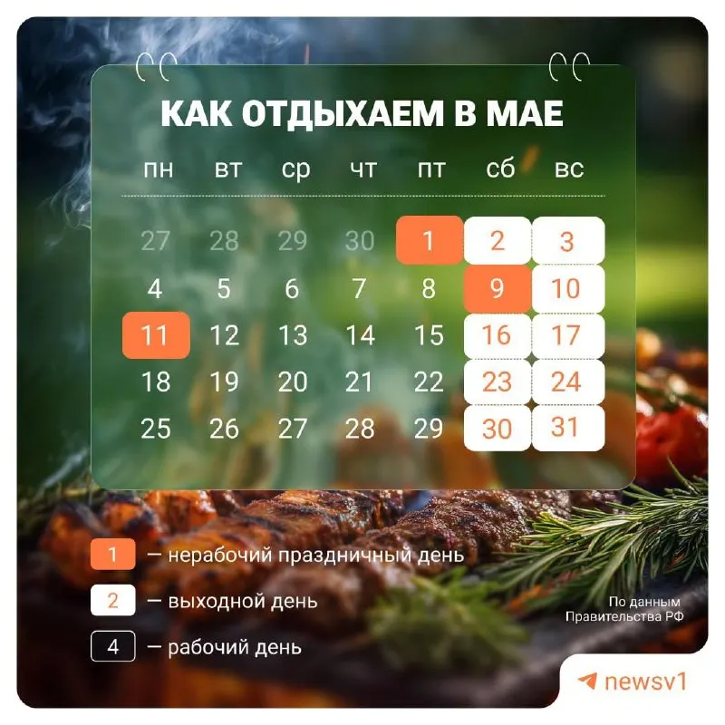 С 9 по 11 мая по всей стране установлены официальные нерабочие дни, приуроченные к празднованию Дня Победы.