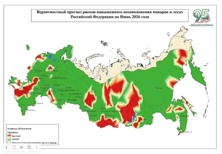 В июне в регионе ожидаются высокие риски природных пожаров: жаркая и сухая погода в сочетании с выжиганием травы и неосторожностью людей ставят под угрозу Самарскую область, запад Оренбуржья и северо‑запад Нижегородской области.