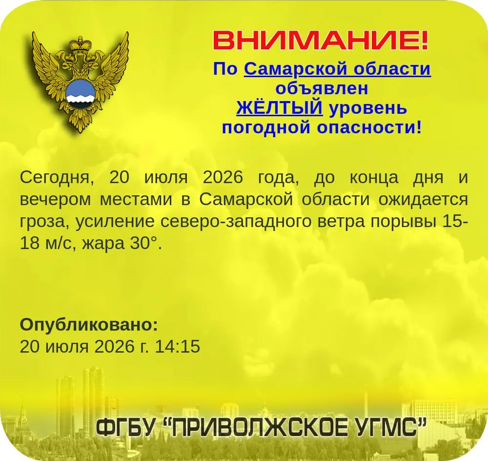 До конца дня и вечером в регионе ожидаются грозы, усиление северо‑западного ветра с порывами до 15–18 м/с; сохранится жара около +30°C.